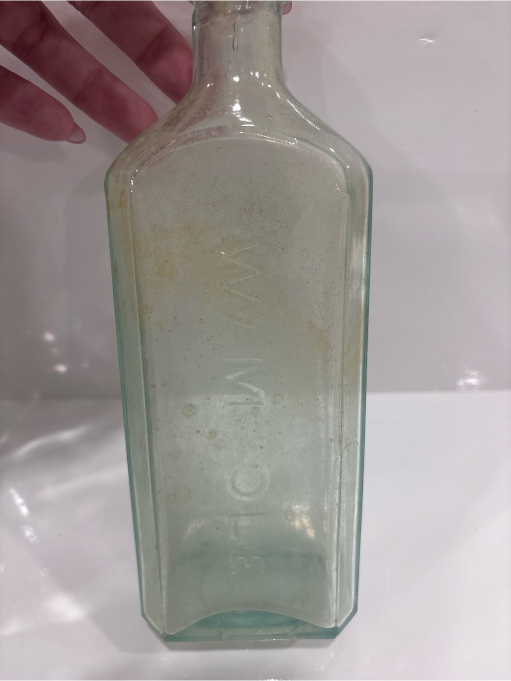 Vintage wampole embossed aqua glass medicine bottle 1900-1930